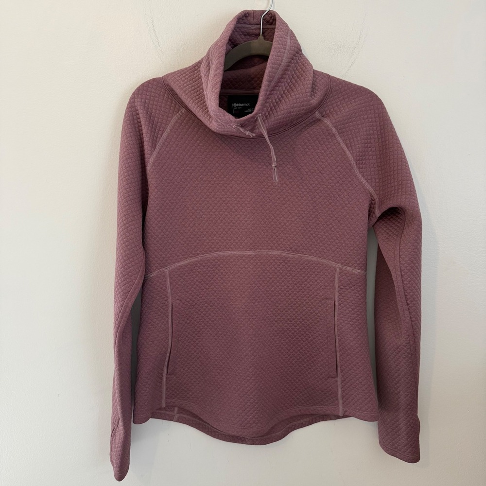 Marmot Womens Quilted Funnel Neck Pullover Mauve Pink Thumbhole Hoodie M SCC-336